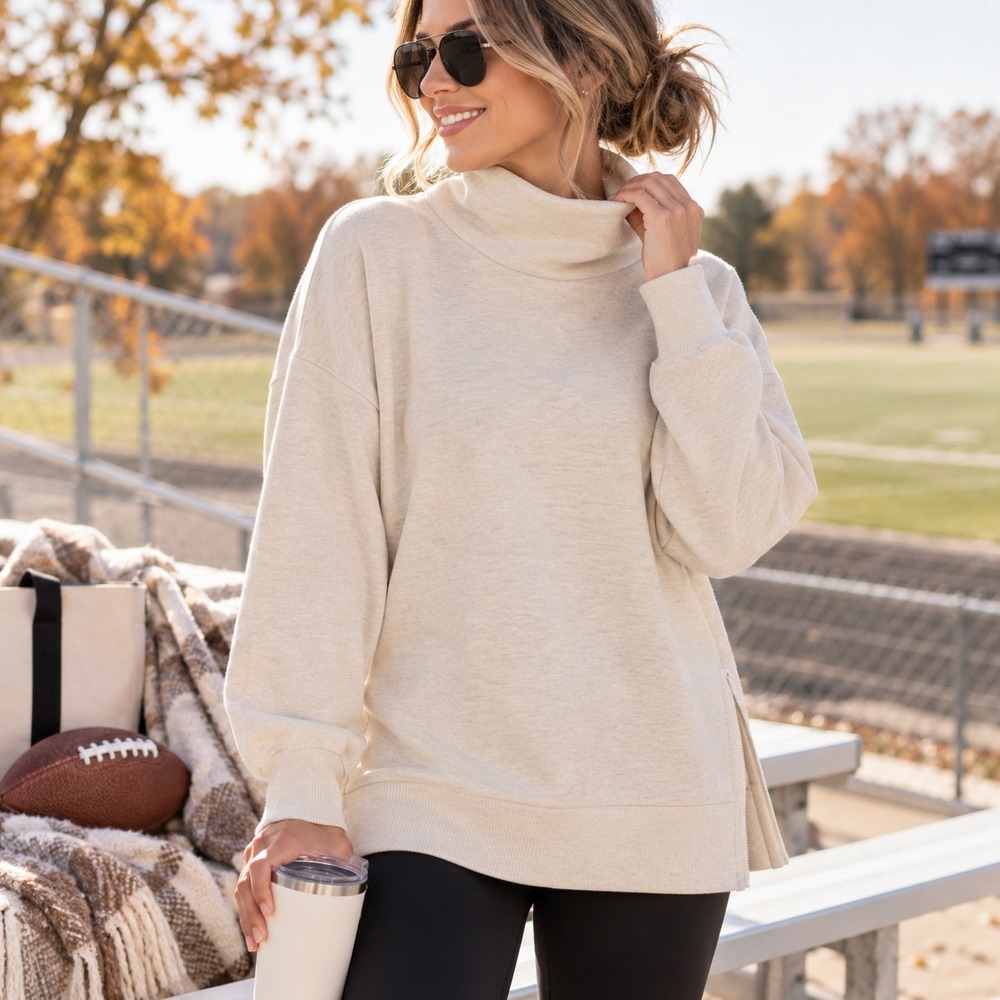 All in Motion Womens Cowl Neck Side Zip Sweatshirt Oatmeal Heather Small NWT